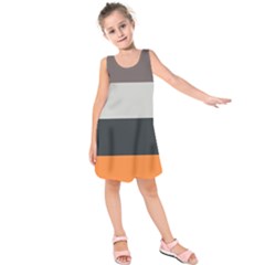 Orange Sand Charcoal Stripes Pattern Striped Elegant Kids  Sleeveless Dress