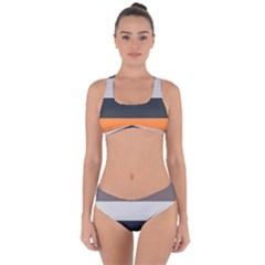 Orange Sand Charcoal Stripes Pattern Striped Elegant Criss Cross Bikini Set by yoursparklingshop