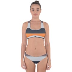 Orange Sand Charcoal Stripes Pattern Striped Elegant Cross Back Hipster Bikini Set by yoursparklingshop
