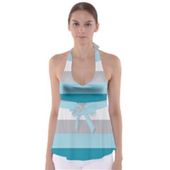 Blue Gray Striped Pattern Horizontal Stripes Babydoll Tankini Top