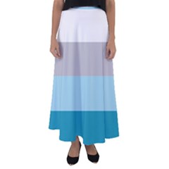 Blue Gray Striped Pattern Horizontal Stripes Flared Maxi Skirt by yoursparklingshop