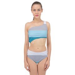 Blue Gray Striped Pattern Horizontal Stripes Spliced Up Swimsuit by yoursparklingshop