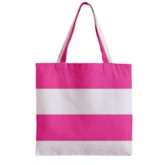 Horizontal Pink White Stripe Pattern Striped Zipper Grocery Tote Bag by yoursparklingshop