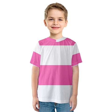 Horizontal Pink White Stripe Pattern Striped Kids  Sport Mesh Tee by yoursparklingshop