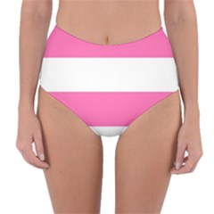 Horizontal Pink White Stripe Pattern Striped Reversible High-waist Bikini Bottoms