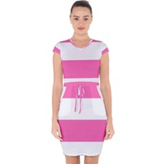 Horizontal Pink White Stripe Pattern Striped Capsleeve Drawstring Dress  by yoursparklingshop