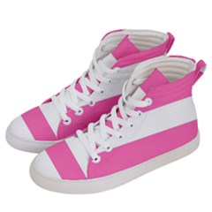 Horizontal Pink White Stripe Pattern Striped Men s Hi-top Skate Sneakers by yoursparklingshop