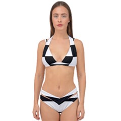 Black And White Striped Pattern Stripes Horizontal Double Strap Halter Bikini Set by yoursparklingshop