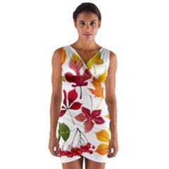 Beautiful Autumn Leaves Vector Wrap Front Bodycon Dress by Nexatart