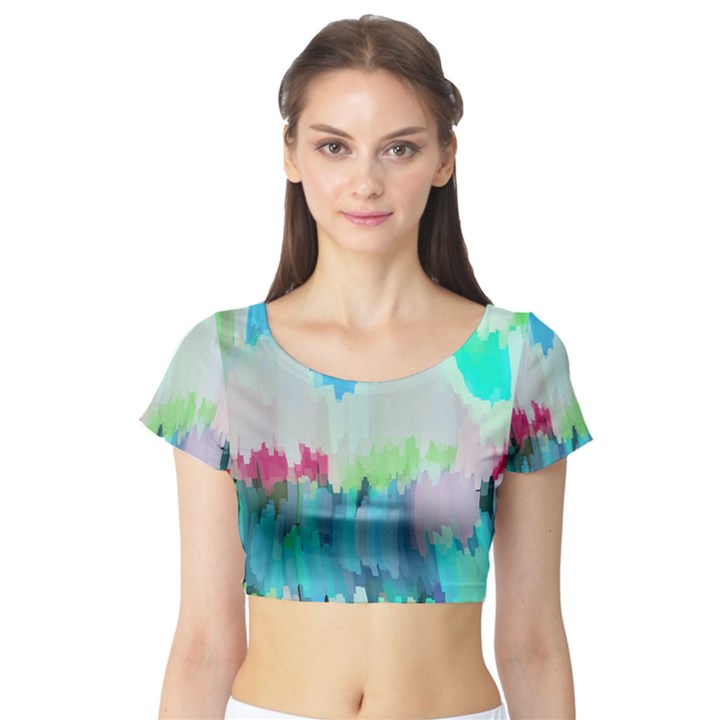 Abstract Background Short Sleeve Crop Top