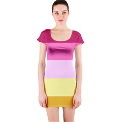 Red Orange Yellow Pink Sunny Color Combo Striped Pattern Stripes Short Sleeve Bodycon Dress by yoursparklingshop
