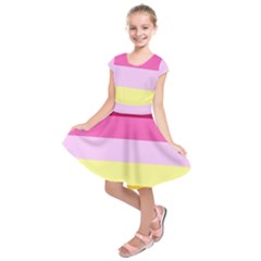 Red Orange Yellow Pink Sunny Color Combo Striped Pattern Stripes Kids  Short Sleeve Dress by yoursparklingshop