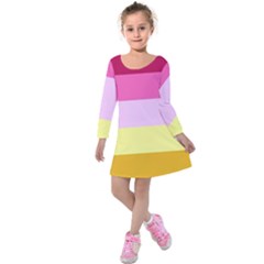 Red Orange Yellow Pink Sunny Color Combo Striped Pattern Stripes Kids  Long Sleeve Velvet Dress by yoursparklingshop