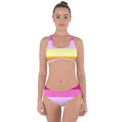 Red Orange Yellow Pink Sunny Color Combo Striped Pattern Stripes Criss Cross Bikini Set by yoursparklingshop