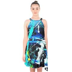 My Brain reflecrion 1/1 Halter Collar Waist Tie Chiffon Dress