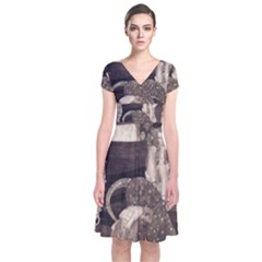 Jurisprudence - Gustav Klimt Short Sleeve Front Wrap Dress by Valentinaart