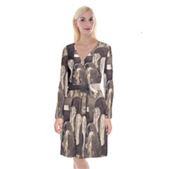 Jurisprudence - Gustav Klimt Long Sleeve Velvet Front Wrap Dress by Valentinaart