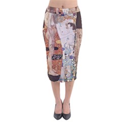 The Three Ages Of Woman- Gustav Klimt Velvet Midi Pencil Skirt by Valentinaart