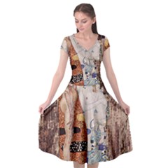 The Three Ages Of Woman- Gustav Klimt Cap Sleeve Wrap Front Dress by Valentinaart