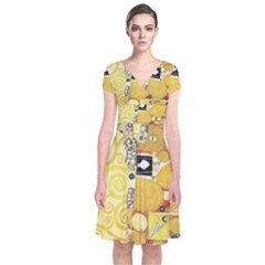 The Embrace - Gustav Klimt Short Sleeve Front Wrap Dress by Valentinaart