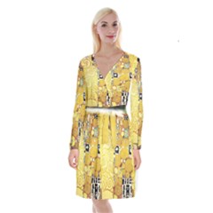 The Embrace - Gustav Klimt Long Sleeve Velvet Front Wrap Dress by Valentinaart