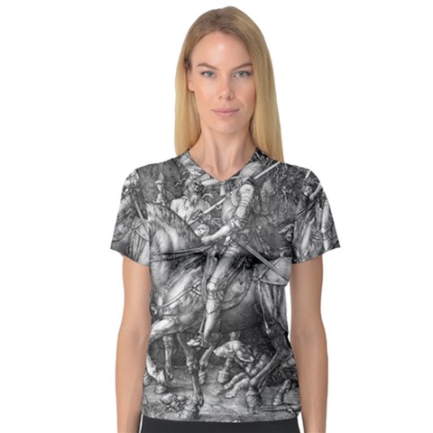 Death And The Devil - Albrecht Dürer V-neck Sport Mesh Tee by Valentinaart