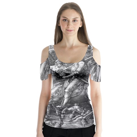 Death And The Devil - Albrecht Dürer Butterfly Sleeve Cutout Tee  by Valentinaart