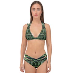 Modern Wavy Stripes Pattern Double Strap Halter Bikini Set