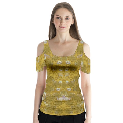 Golden Stars In Modern Renaissance Style Butterfly Sleeve Cutout Tee  by pepitasart