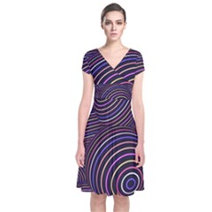 Abtract Colorful Spheres Short Sleeve Front Wrap Dress