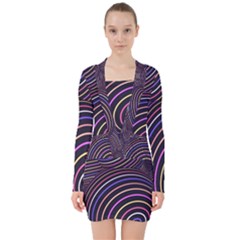 Abtract Colorful Spheres V-neck Bodycon Long Sleeve Dress
