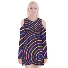 Abtract Colorful Spheres Velvet Long Sleeve Shoulder Cutout Dress