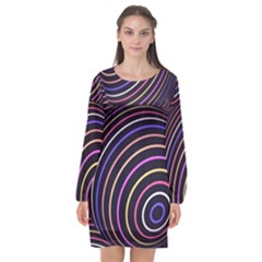 Abtract Colorful Spheres Long Sleeve Chiffon Shift Dress 