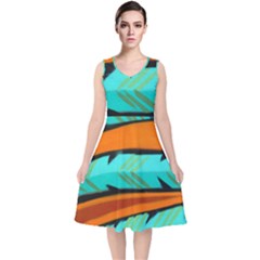 Abstract Art Artistic V-neck Midi Sleeveless Dress 