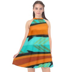 Abstract Art Artistic Halter Neckline Chiffon Dress 