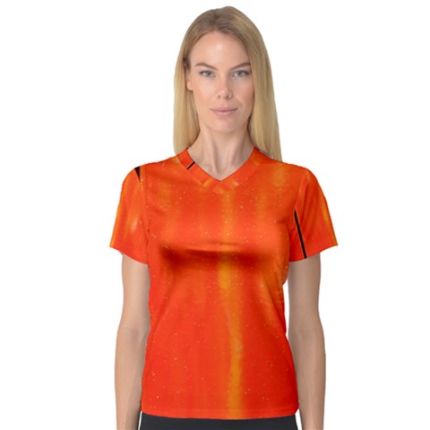 Abstract Orange V-neck Sport Mesh Tee by Modern2018