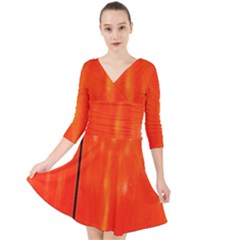 Abstract Orange Quarter Sleeve Front Wrap Dress