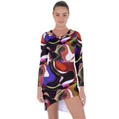 Abstract Full Colour Background Asymmetric Cut-out Shift Dress by Modern2018