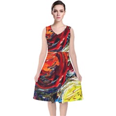 Sunset In A Mountains V-Neck Midi Sleeveless Dress 