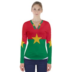 Roundel Of Burkina Faso Air Force V-neck Long Sleeve Top by abbeyz71