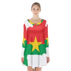 Burkina Faso Flag Map  Long Sleeve Velvet V-neck Dress by abbeyz71