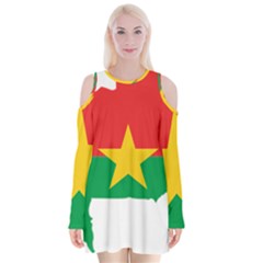 Burkina Faso Flag Map  Velvet Long Sleeve Shoulder Cutout Dress by abbeyz71