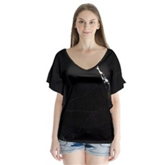 Black Marble Tiles Rock Stone Statues V-neck Flutter Sleeve Top by Simbadda