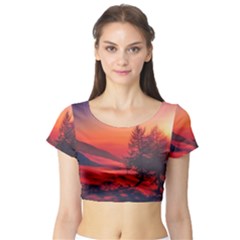 Italy Sunrise Sky Clouds Beautiful Short Sleeve Crop Top