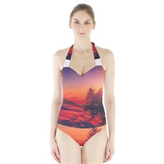 Italy Sunrise Sky Clouds Beautiful Halter Swimsuit