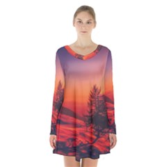 Italy Sunrise Sky Clouds Beautiful Long Sleeve Velvet V-neck Dress