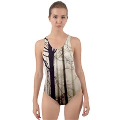 Forest Fog Hirsch Wild Boars Cut-out Back One Piece Swimsuit by Simbadda