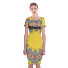 Star Quilt Pattern Squares Classic Short Sleeve Midi Dress by Simbadda
