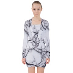 Marble Tiles Rock Stone Statues V-neck Bodycon Long Sleeve Dress by Simbadda