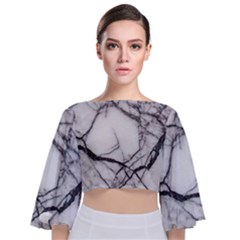 Marble Tiles Rock Stone Statues Tie Back Butterfly Sleeve Chiffon Top by Simbadda